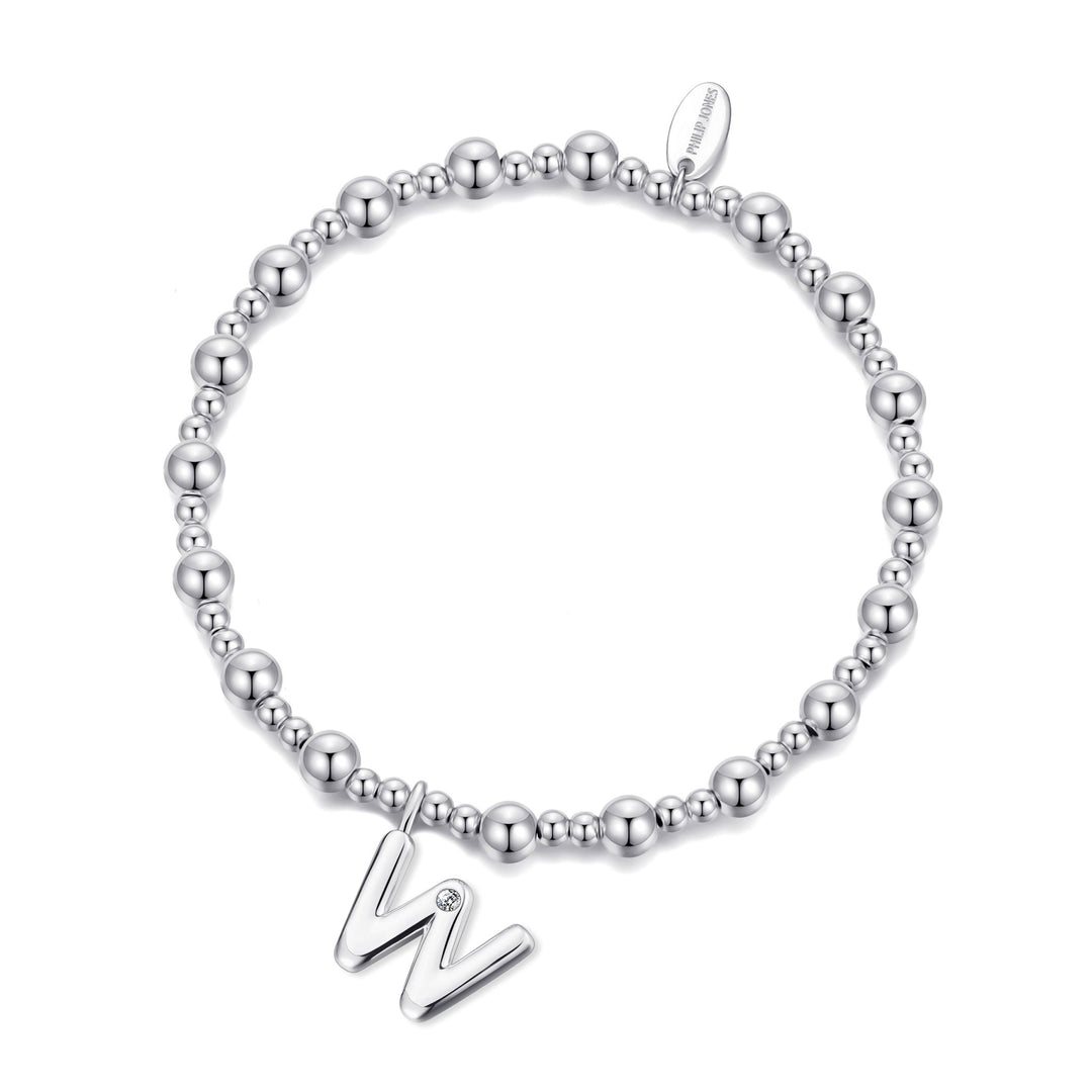 Letter W Initial Stretch Bracelet Created with Zircondia® Crystals - Philip Jones Jewellery