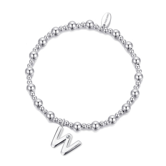 Letter W Initial Stretch Bracelet Created with Zircondia® Crystals - Philip Jones Jewellery