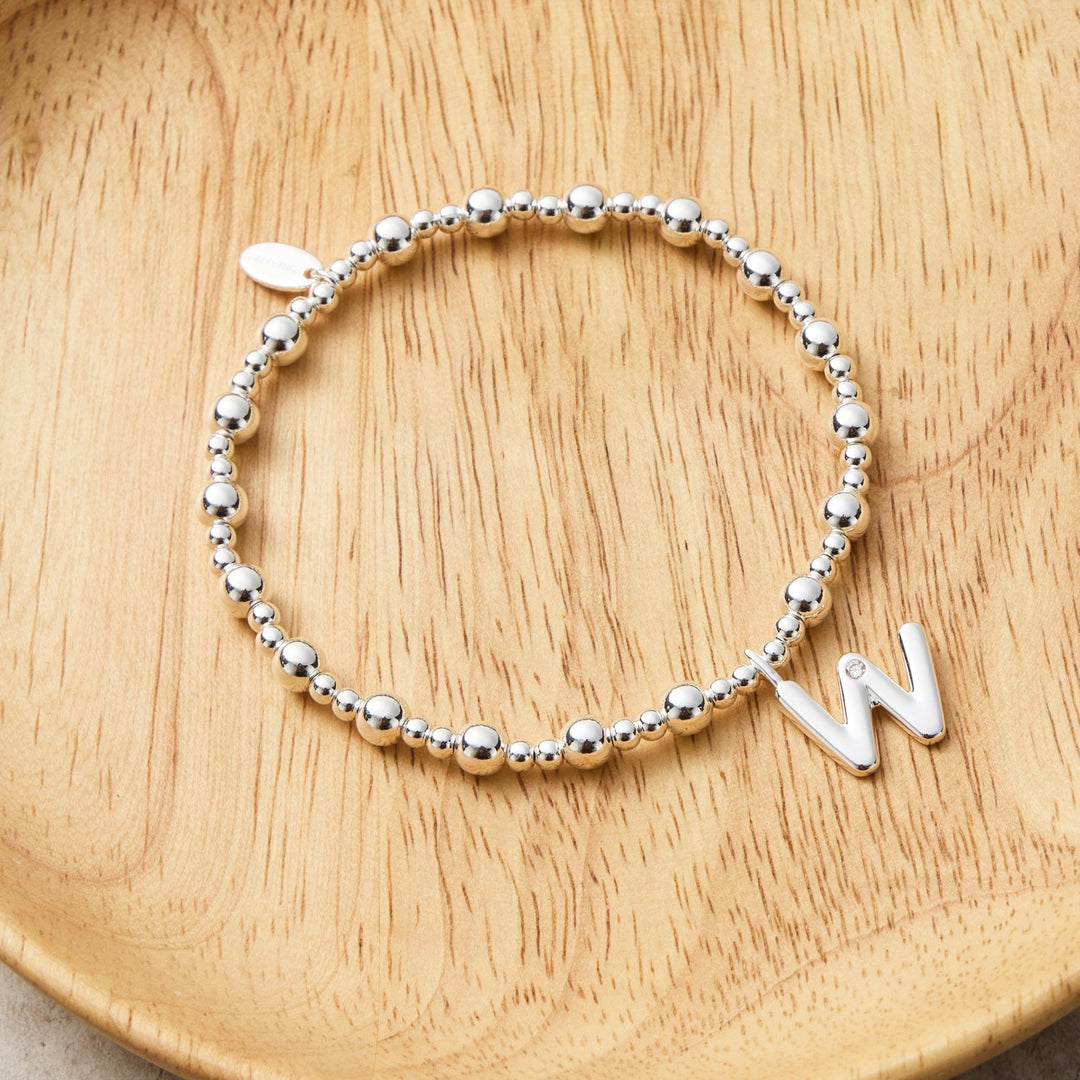 Letter W Initial Stretch Bracelet Created with Zircondia® Crystals - Philip Jones Jewellery