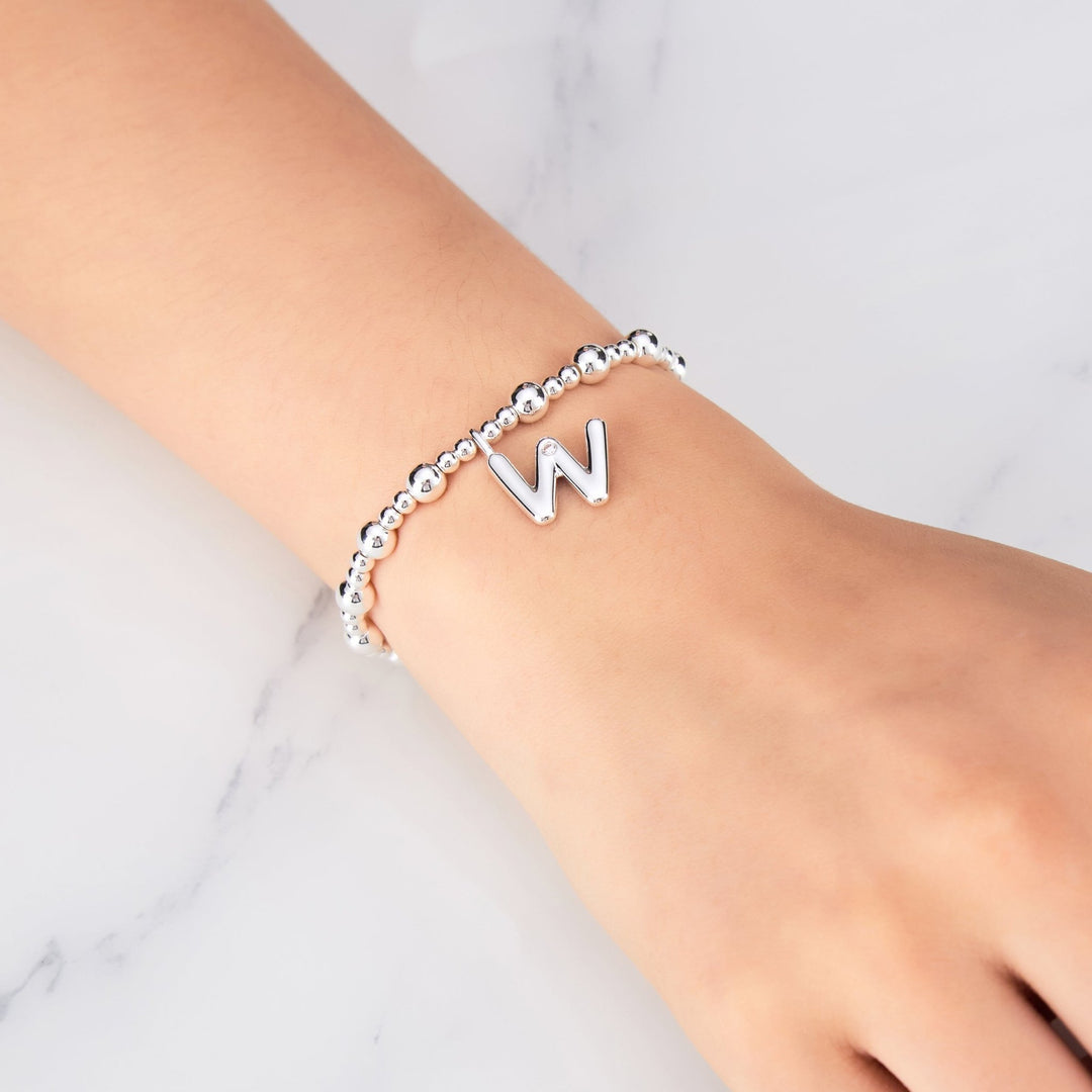 Letter W Initial Stretch Bracelet Created with Zircondia® Crystals - Philip Jones Jewellery