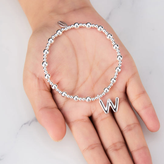 Letter W Initial Stretch Bracelet Created with Zircondia® Crystals - Philip Jones Jewellery