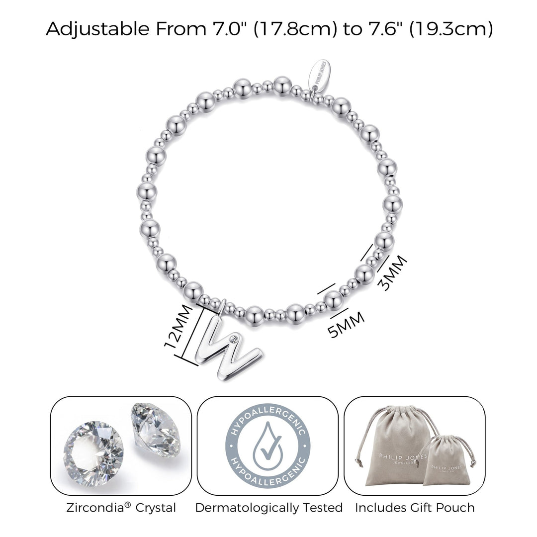 Letter W Initial Stretch Bracelet Created with Zircondia® Crystals - Philip Jones Jewellery
