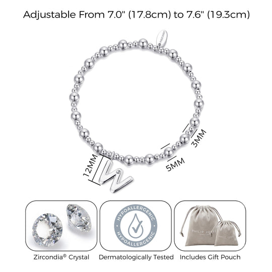 Letter W Initial Stretch Bracelet Created with Zircondia® Crystals - Philip Jones Jewellery