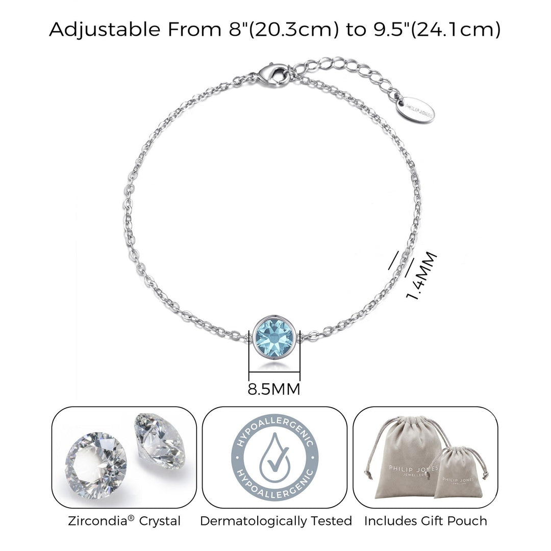 Light Blue Crystal Anklet Created with Zircondia® Crystals - Philip Jones Jewellery