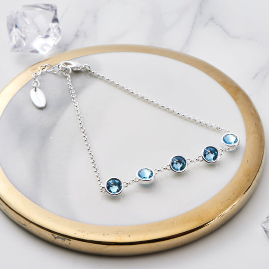 Light Blue Crystal Chain Bracelet Created with Zircondia® Crystals - Philip Jones Jewellery