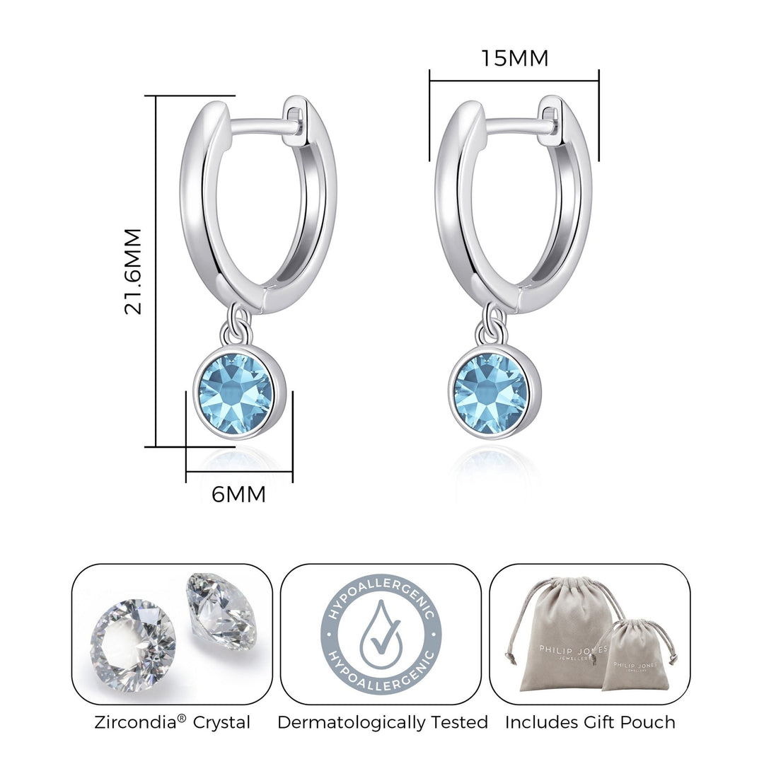 Light Blue Crystal Hoop Earrings Created with Zircondia® Crystals - Philip Jones Jewellery