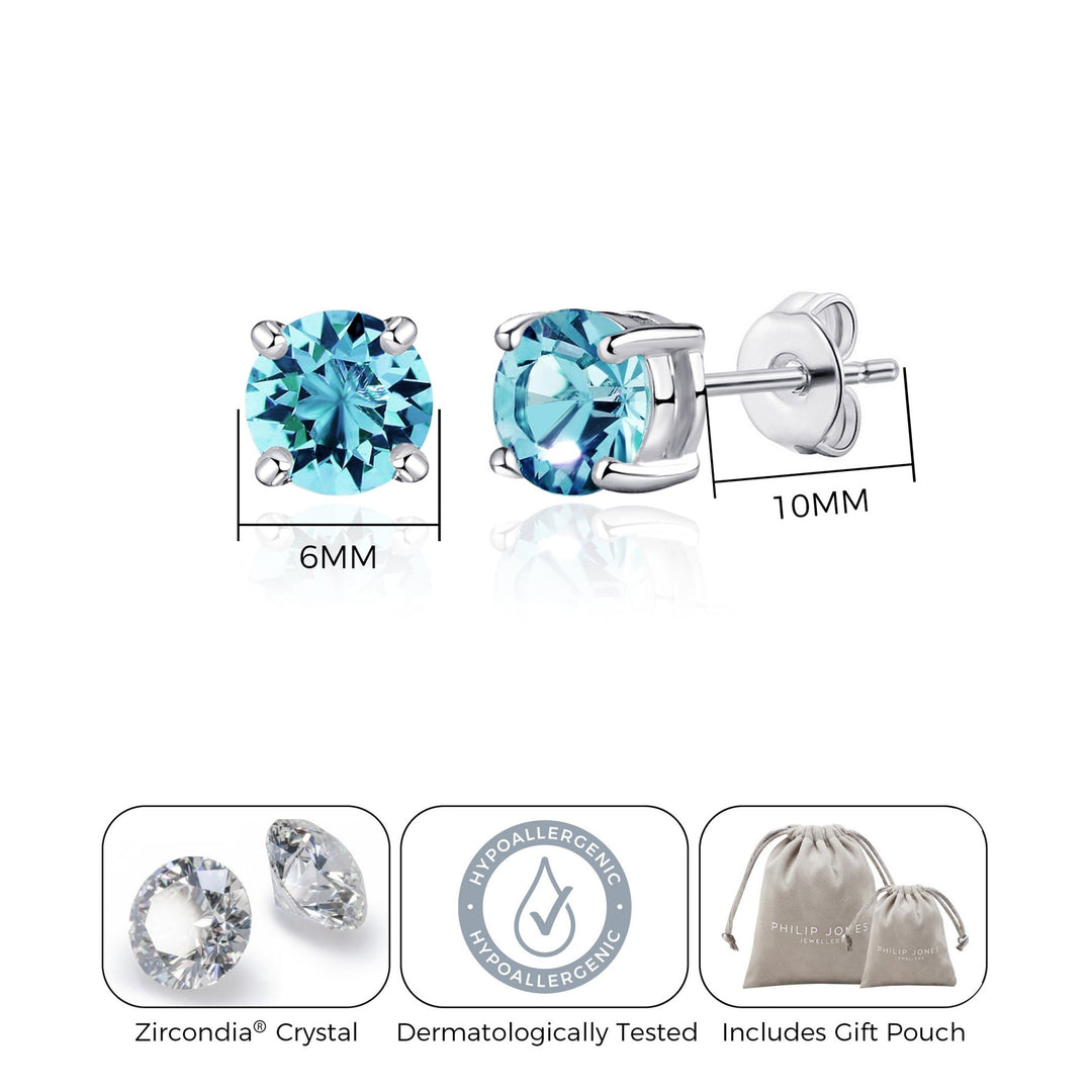 Light Blue Stud Earrings Created with Zircondia® Crystals - Philip Jones Jewellery