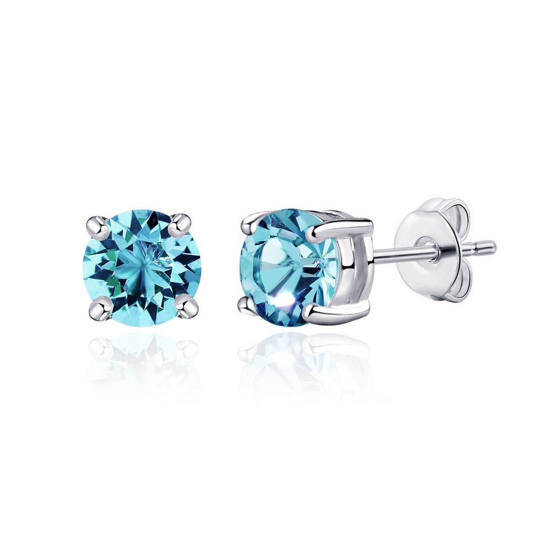 Light Blue Stud Earrings Created with Zircondia® Crystals - Philip Jones Jewellery