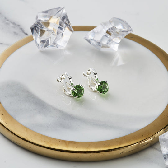 Light Green Crystal Clip On Earrings Created with Zircondia® Crystals - Philip Jones Jewellery