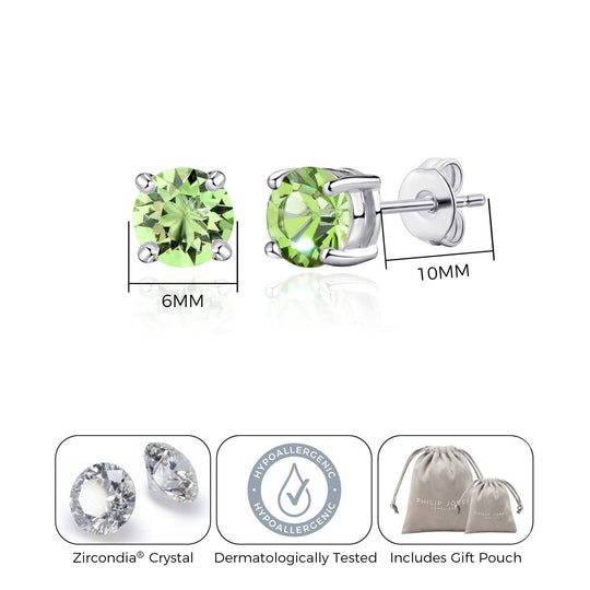 Light Green Stud Earrings Created with Zircondia® Crystals - Philip Jones Jewellery