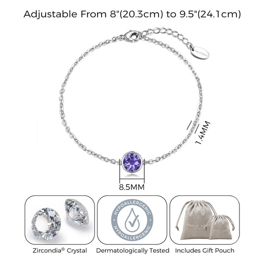 Light Purple Crystal Anklet Created with Zircondia® Crystals - Philip Jones Jewellery