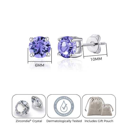 Light Purple Stud Earrings Created with Zircondia® Crystals - Philip Jones Jewellery