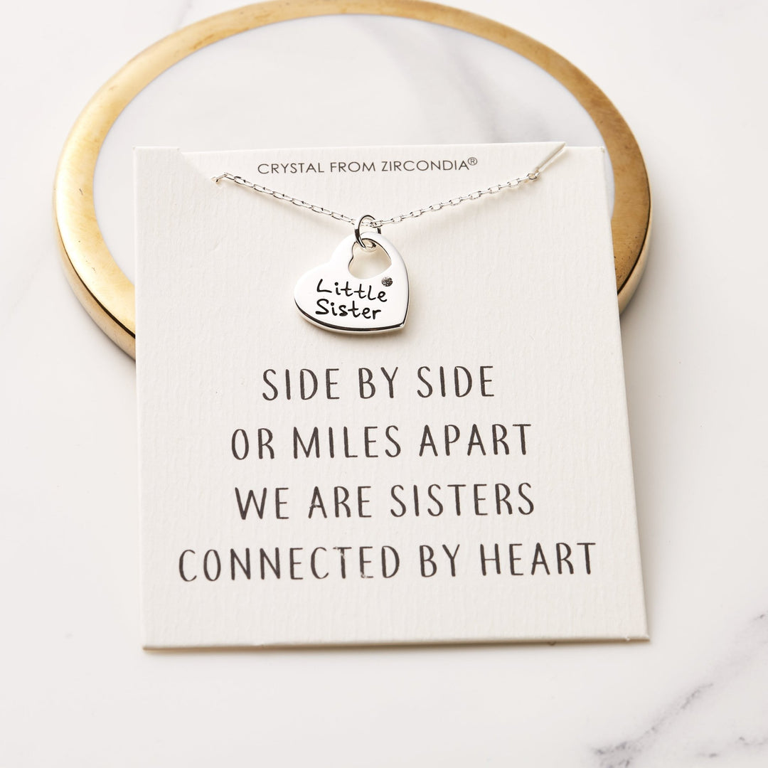 Little Sister Heart Necklace with Quote Card Created with Zircondia® Crystals - Philip Jones Jewellery