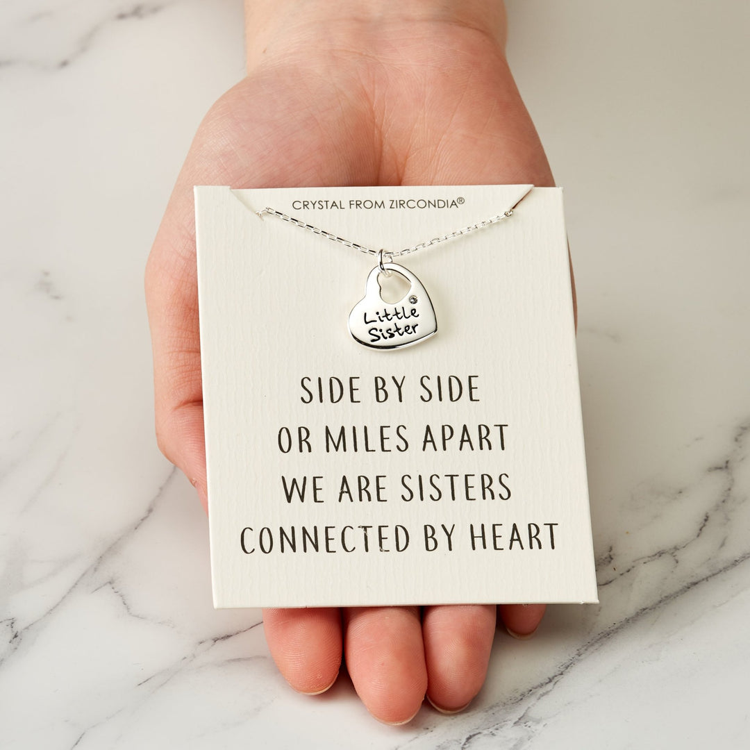 Little Sister Heart Necklace with Quote Card Created with Zircondia® Crystals - Philip Jones Jewellery