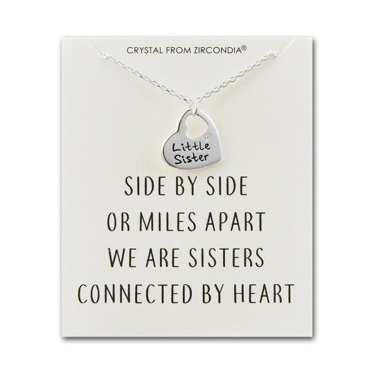 Little Sister Heart Necklace with Quote Card Created with Zircondia® Crystals - Philip Jones Jewellery