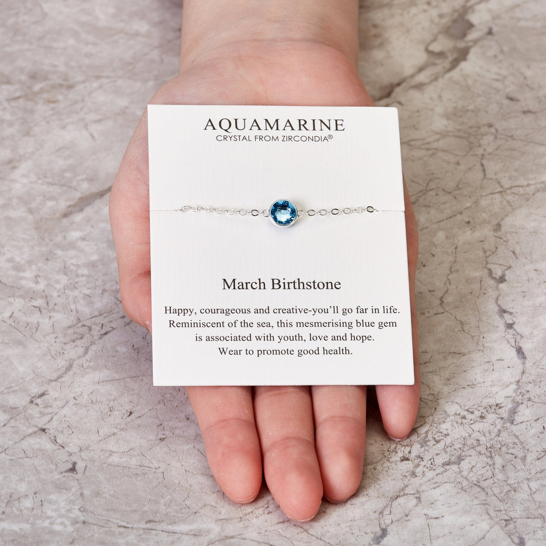March (Aquamarine) Birthstone Anklet Created with Zircondia® Crystals - Philip Jones Jewellery