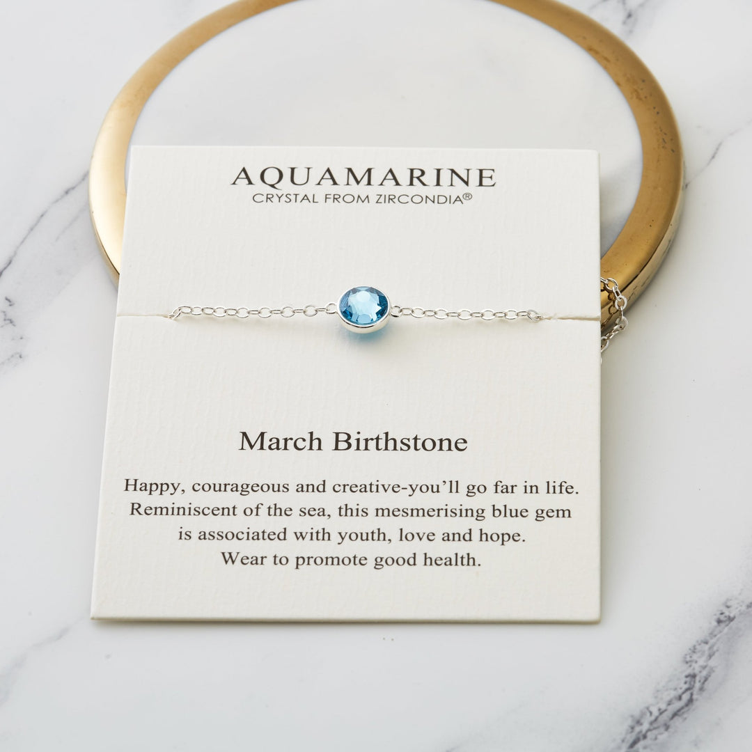 March (Aquamarine) Birthstone Anklet Created with Zircondia® Crystals - Philip Jones Jewellery