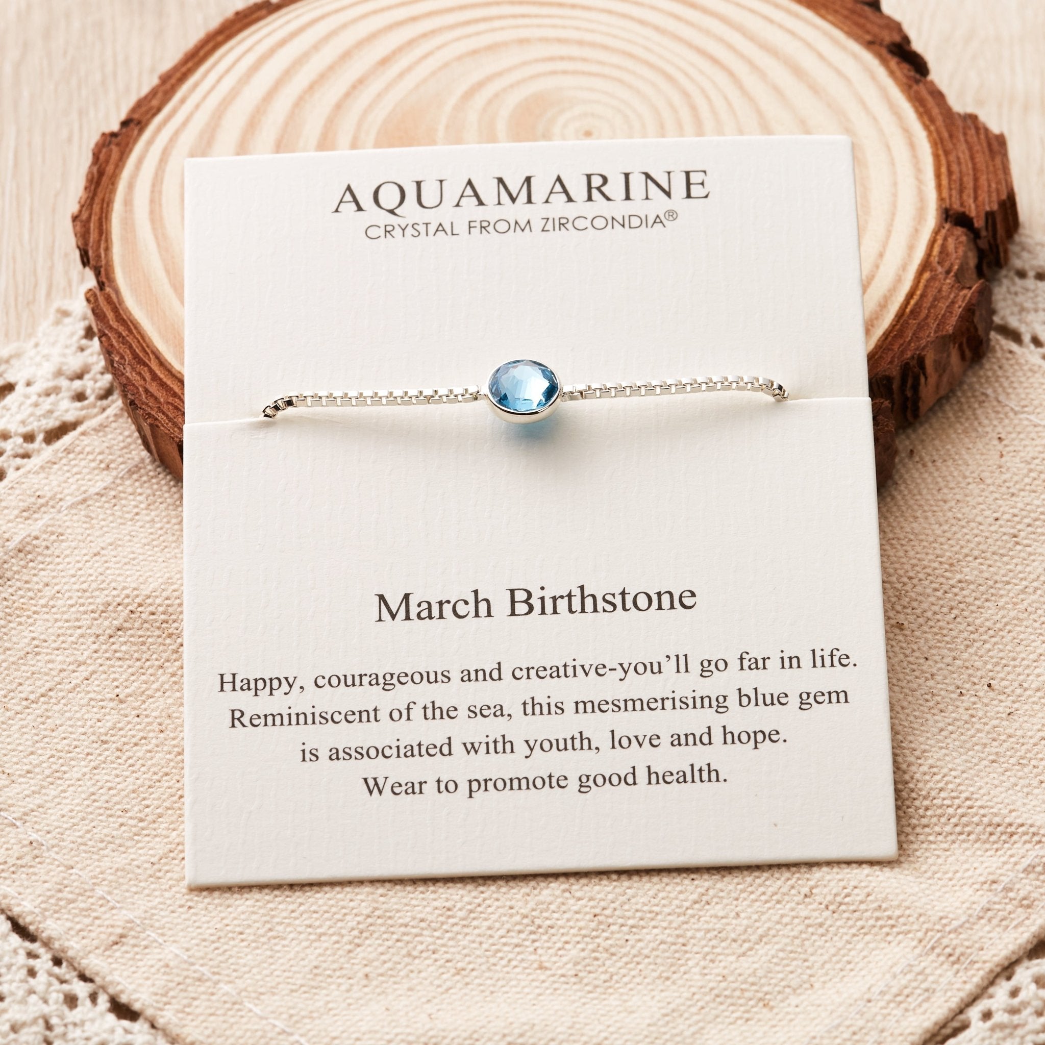 March (Aquamarine) Birthstone Bracelet Created with Zircondia® Crystals - Philip Jones Jewellery