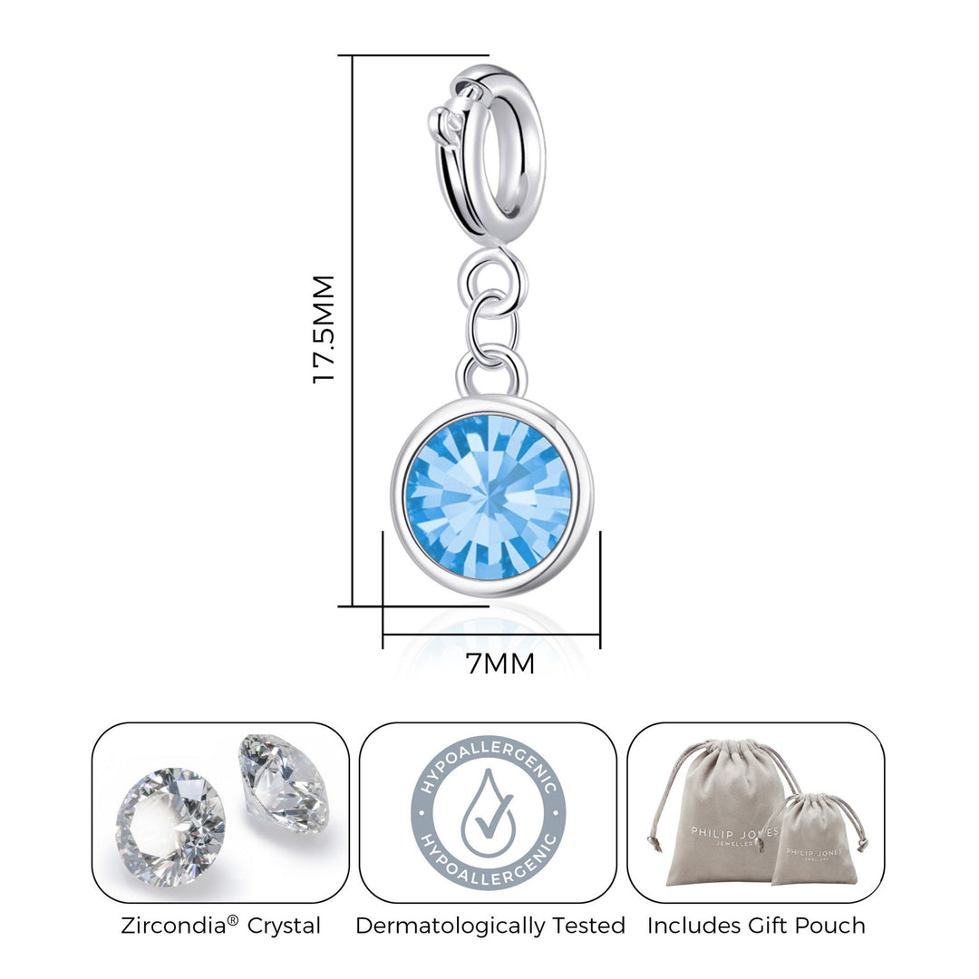 March (Aquamarine) Birthstone Charm Created with Zircondia® Crystals - Philip Jones Jewellery