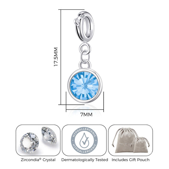 March (Aquamarine) Birthstone Charm Created with Zircondia® Crystals - Philip Jones Jewellery