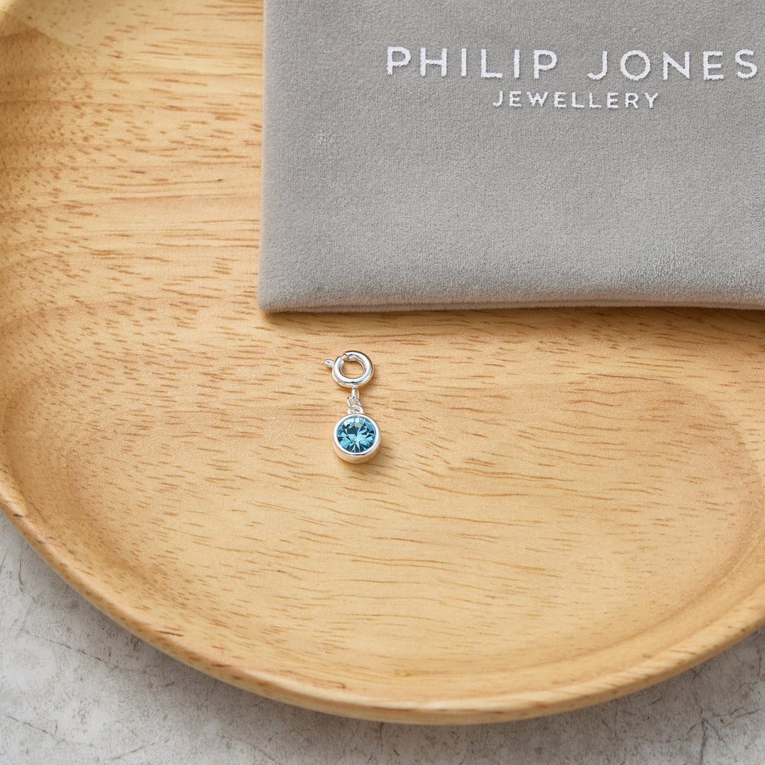 March (Aquamarine) Birthstone Charm Created with Zircondia® Crystals - Philip Jones Jewellery