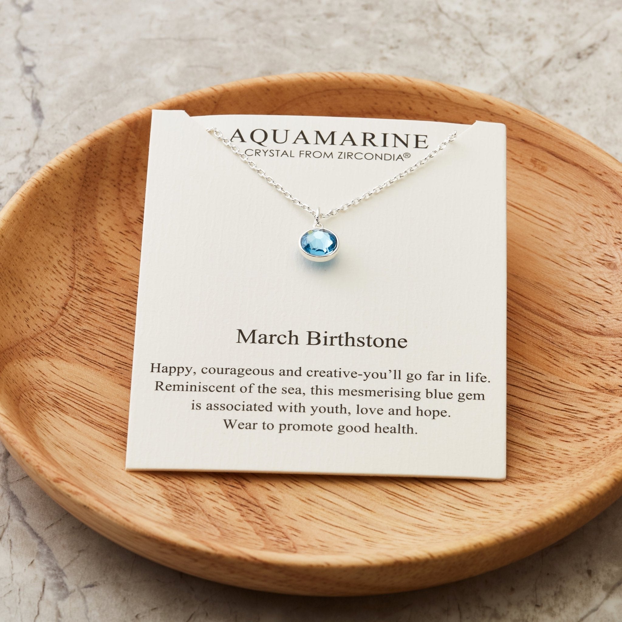 March (Aquamarine) Birthstone Necklace Created with Zircondia® Crystals - Philip Jones Jewellery