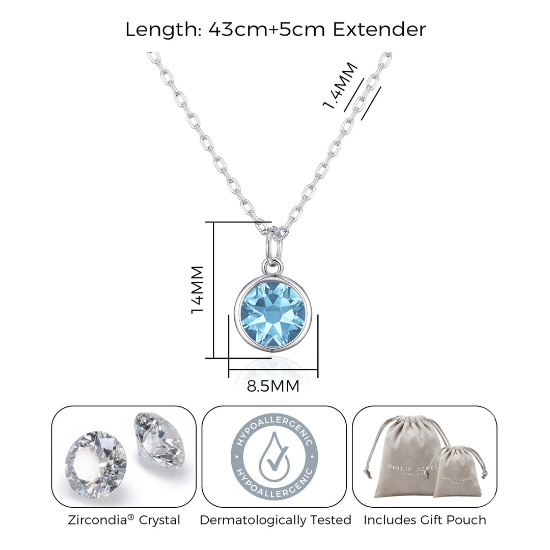March (Aquamarine) Birthstone Necklace Created with Zircondia® Crystals - Philip Jones Jewellery
