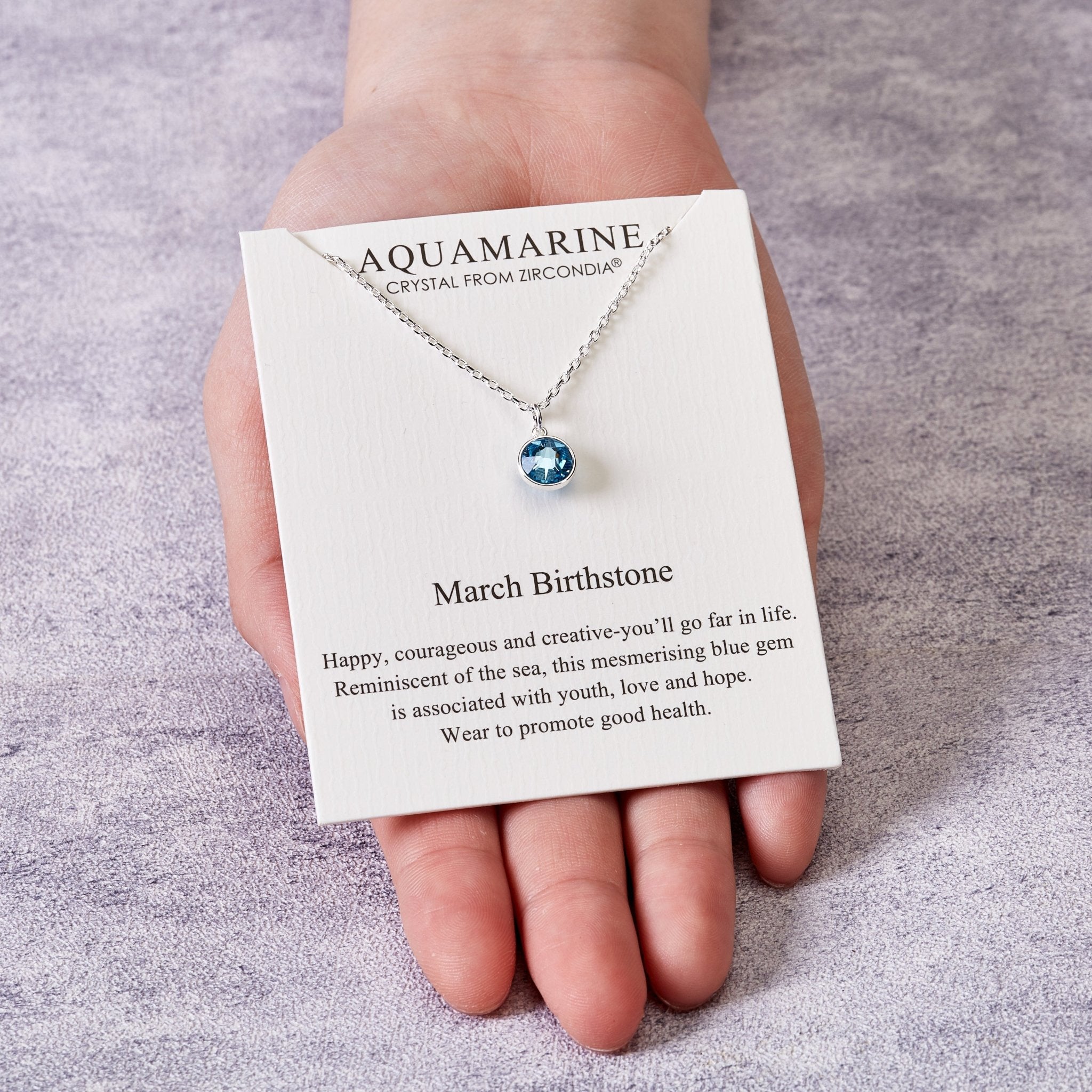 March (Aquamarine) Birthstone Necklace Created with Zircondia® Crystals - Philip Jones Jewellery