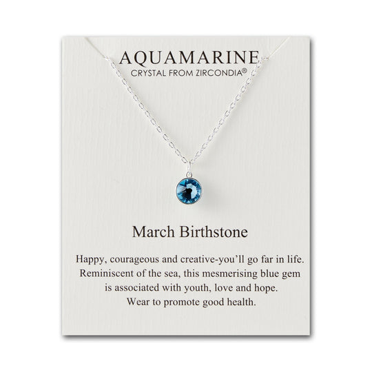 March (Aquamarine) Birthstone Necklace Created with Zircondia® Crystals - Philip Jones Jewellery