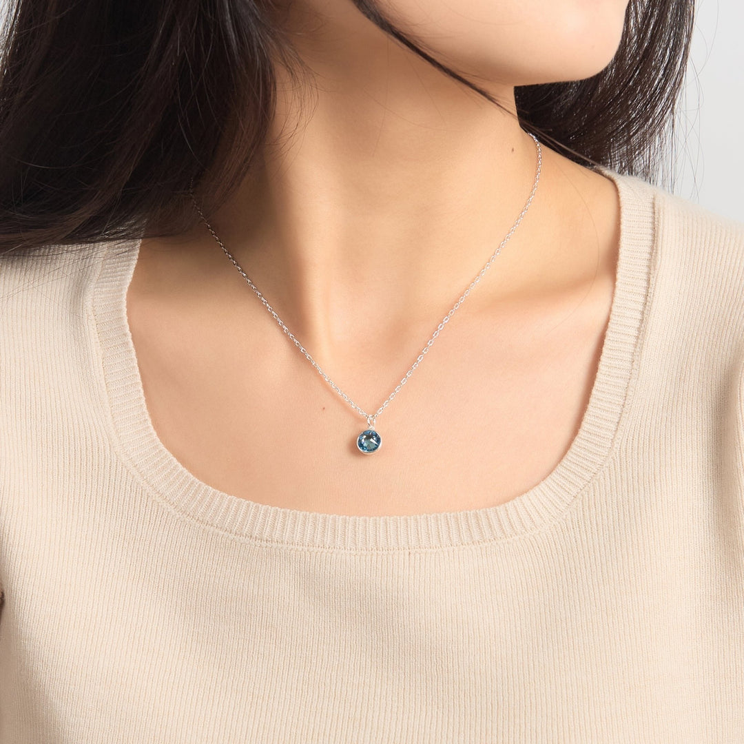 March (Aquamarine) Birthstone Necklace Created with Zircondia® Crystals - Philip Jones Jewellery