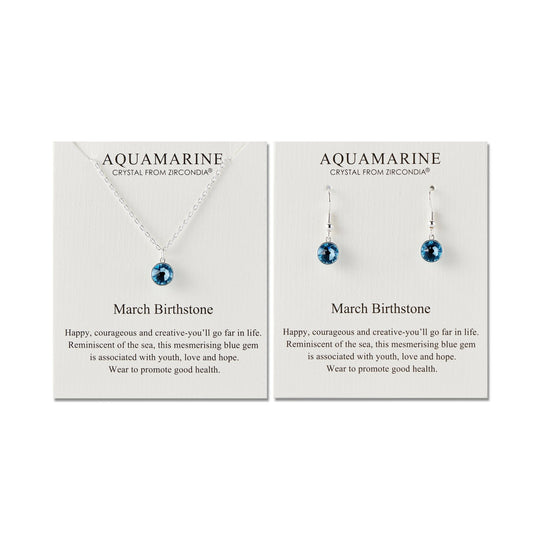 March (Aquamarine) Birthstone Necklace & Drop Earrings Set Created with Zircondia® Crystals - Philip Jones Jewellery
