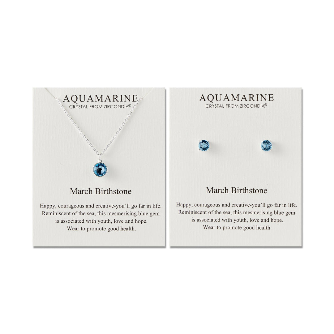 March (Aquamarine) Birthstone Necklace Earrings Set Created with