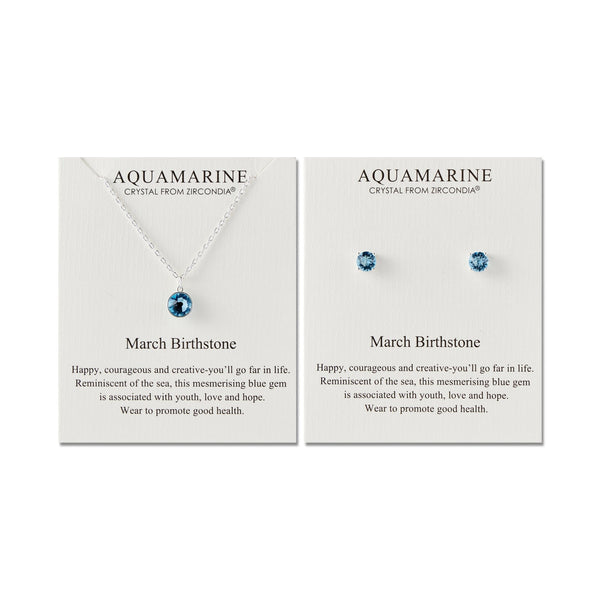 March (Aquamarine) Birthstone Necklace Earrings Set Created with