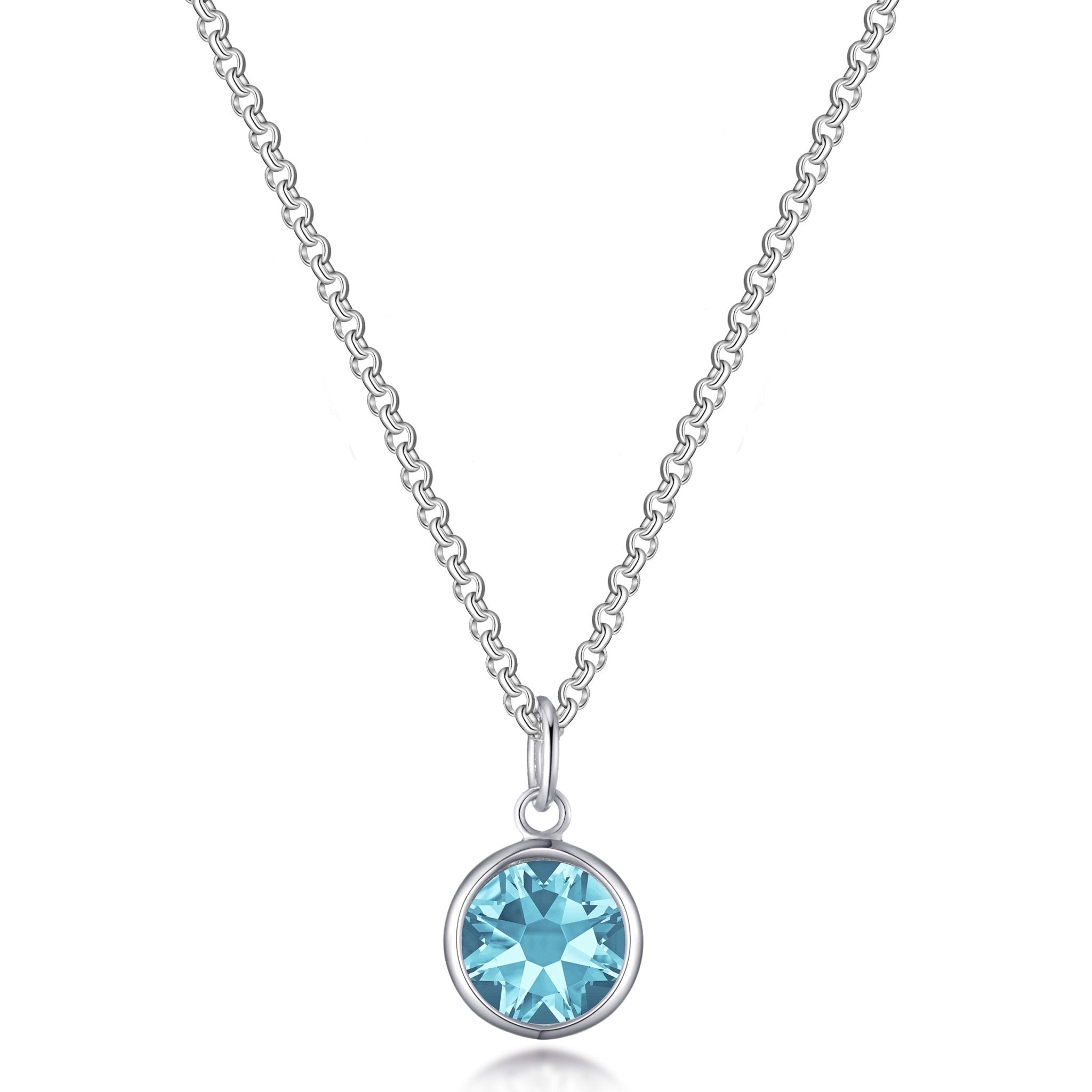 March (Aquamarine) Birthstone Necklace with Initial Charm (A to Z) Created with Zircondia® Crystals - Philip Jones Jewellery