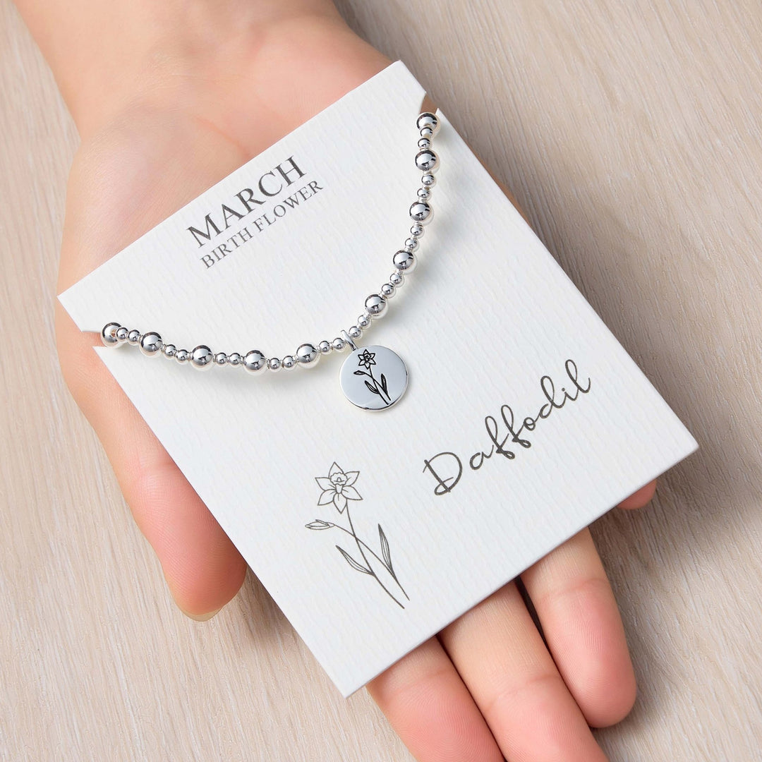 March Birth Flower Daffodil Beaded Stretch Bracelet