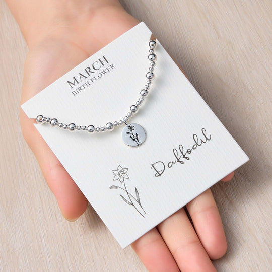March Birth Flower Daffodil Beaded Stretch Bracelet