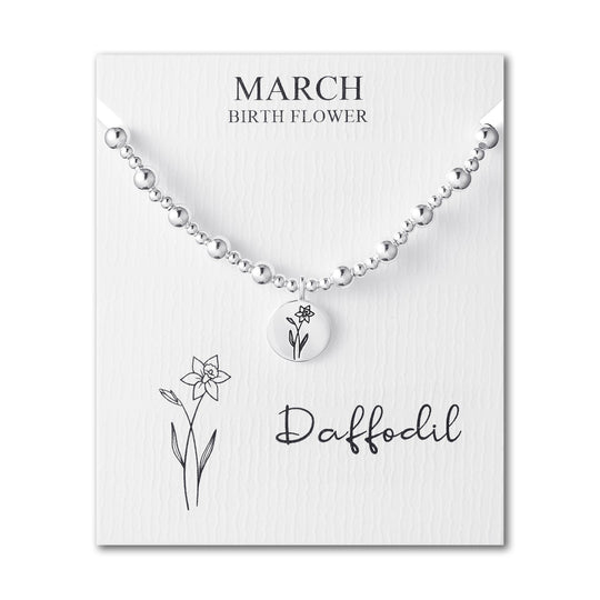 March Birth Flower Daffodil Beaded Stretch Bracelet - Philip Jones Jewellery