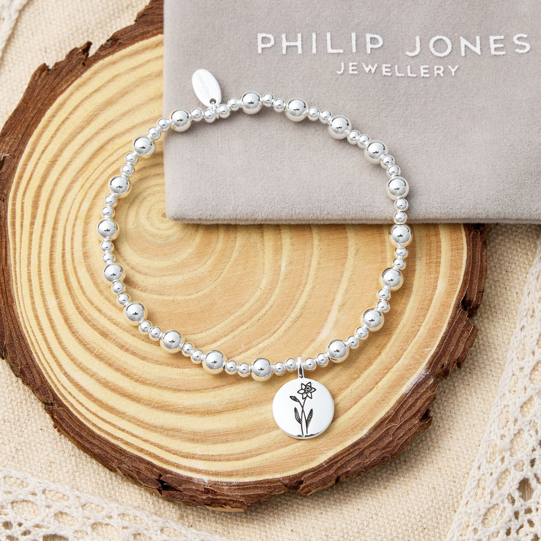 March Birth Flower Daffodil Beaded Stretch Bracelet