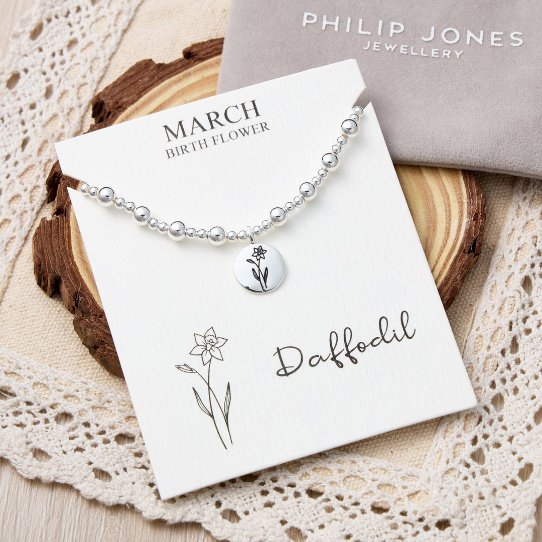 March Birth Flower Daffodil Beaded Stretch Bracelet