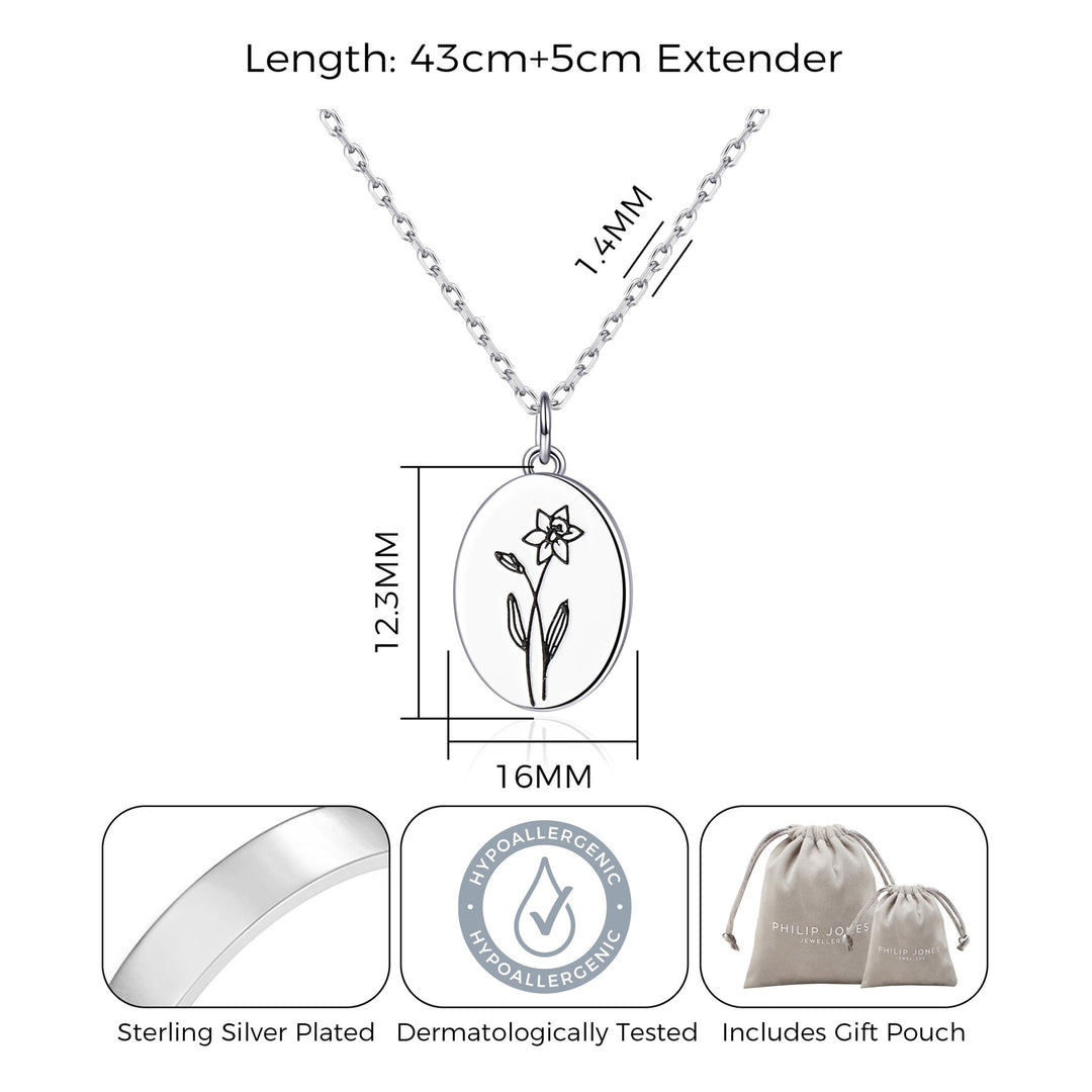 March Birth Flower Daffodil Necklace with Card - Philip Jones Jewellery