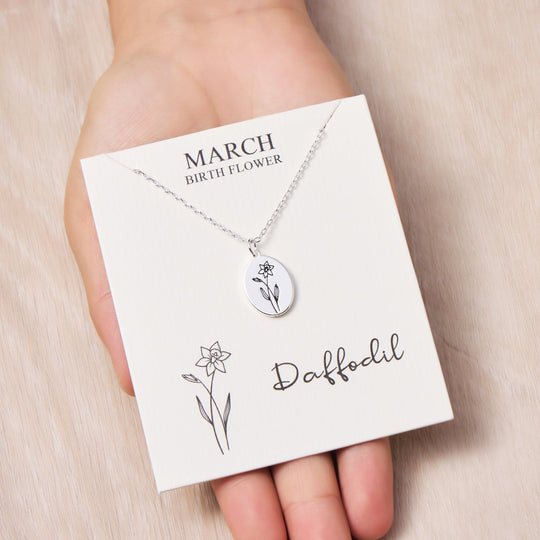 March Birth Flower Daffodil Necklace with Card - Philip Jones Jewellery