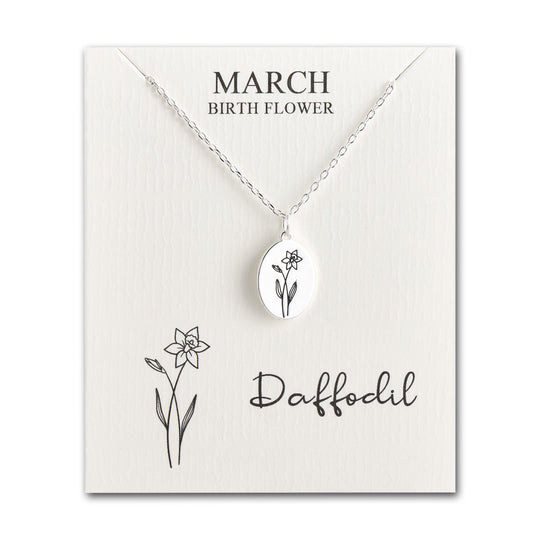 March Birth Flower Daffodil Necklace with Card - Philip Jones Jewellery