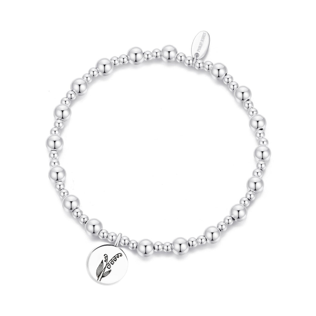 May Birth Flower Lily of the Valley Beaded Stretch Bracelet
