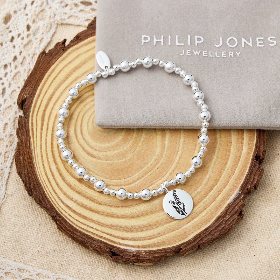 May Birth Flower Lily of the Valley Beaded Stretch Bracelet