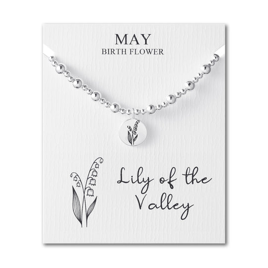 May Birth Flower Lily of the Valley Beaded Stretch Bracelet - Philip Jones Jewellery