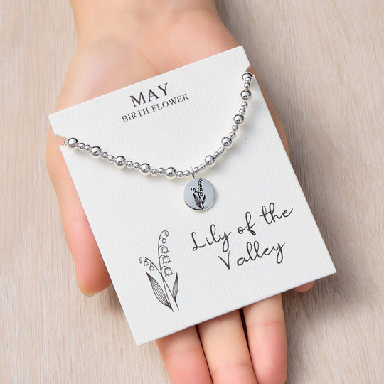 May Birth Flower Lily of the Valley Beaded Stretch Bracelet
