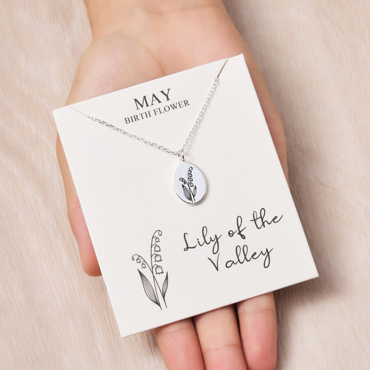 May Birth Flower Lily of the Valley Necklace with Card - Philip Jones Jewellery