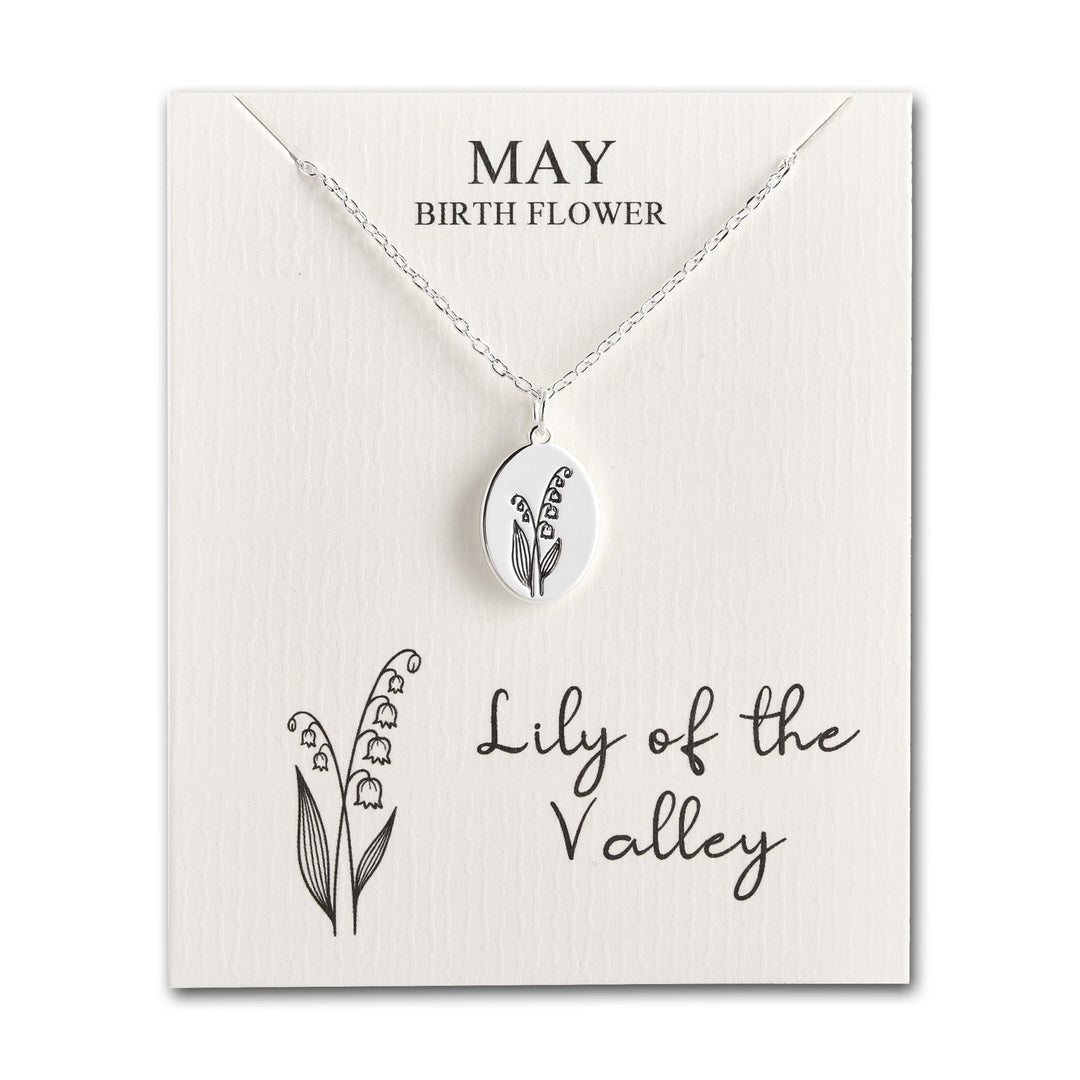 May Birth Flower Lily of the Valley Necklace with Card - Philip Jones Jewellery