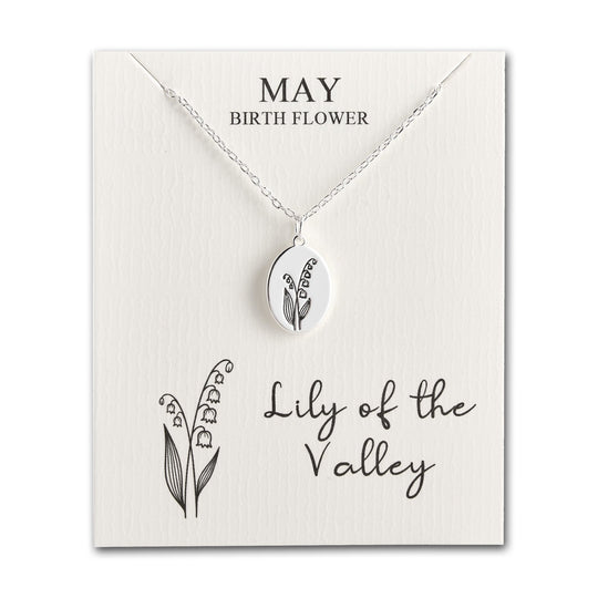 May Birth Flower Lily of the Valley Necklace with Card - Philip Jones Jewellery
