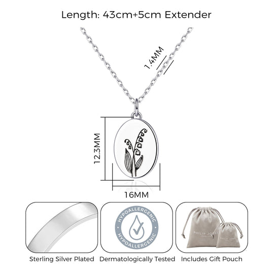 May Birth Flower Lily of the Valley Necklace with Card - Philip Jones Jewellery